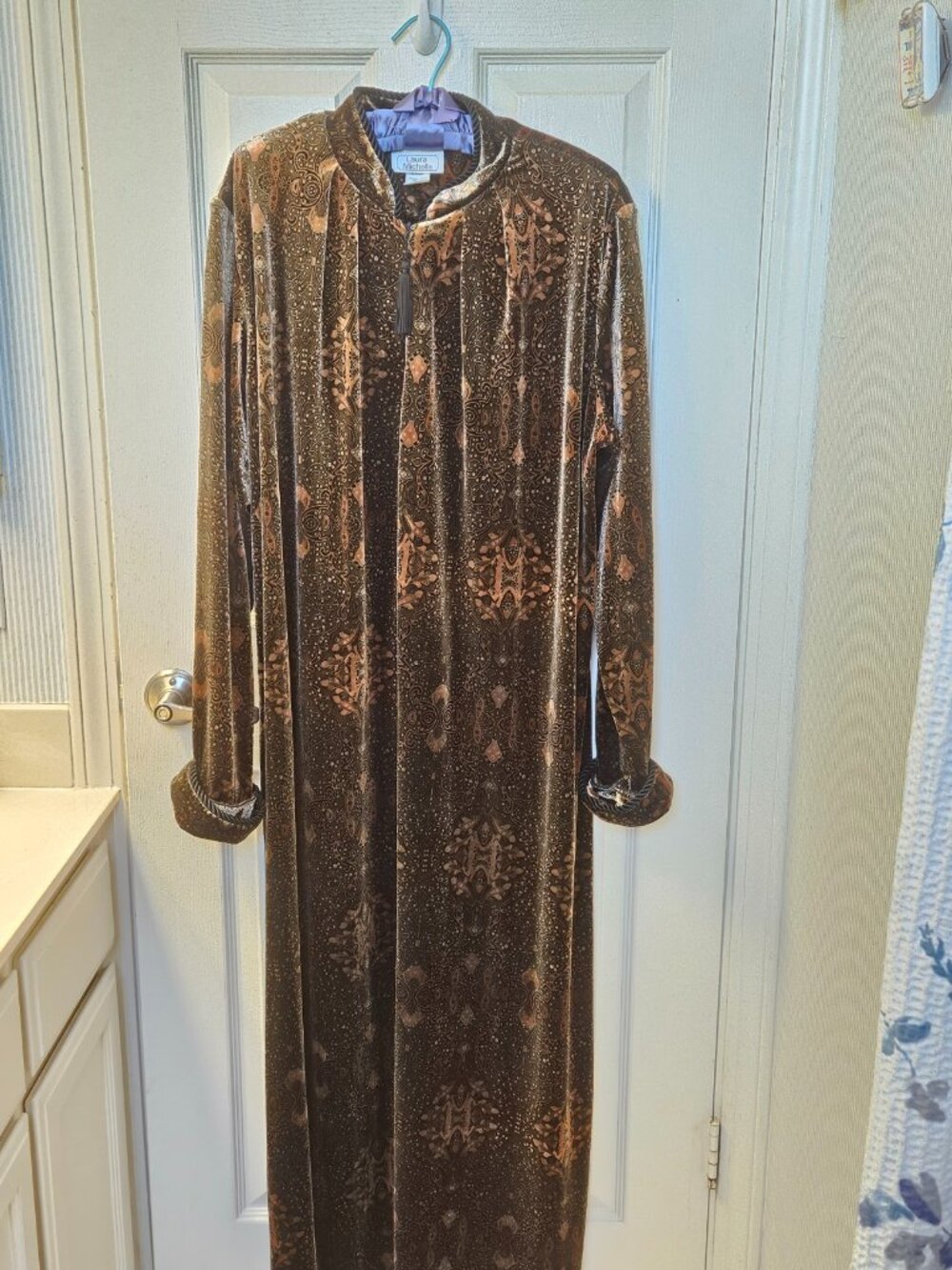 Vintage Laura Michelle Velvet Paisley Caftan Maxi Dress Duster L